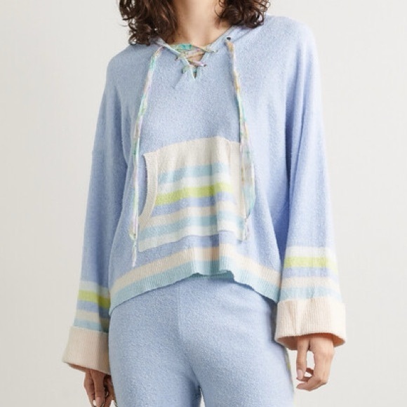 LoveShackFancy Fenmore Lace Up Striped Hoodie Sweatshirt NWT